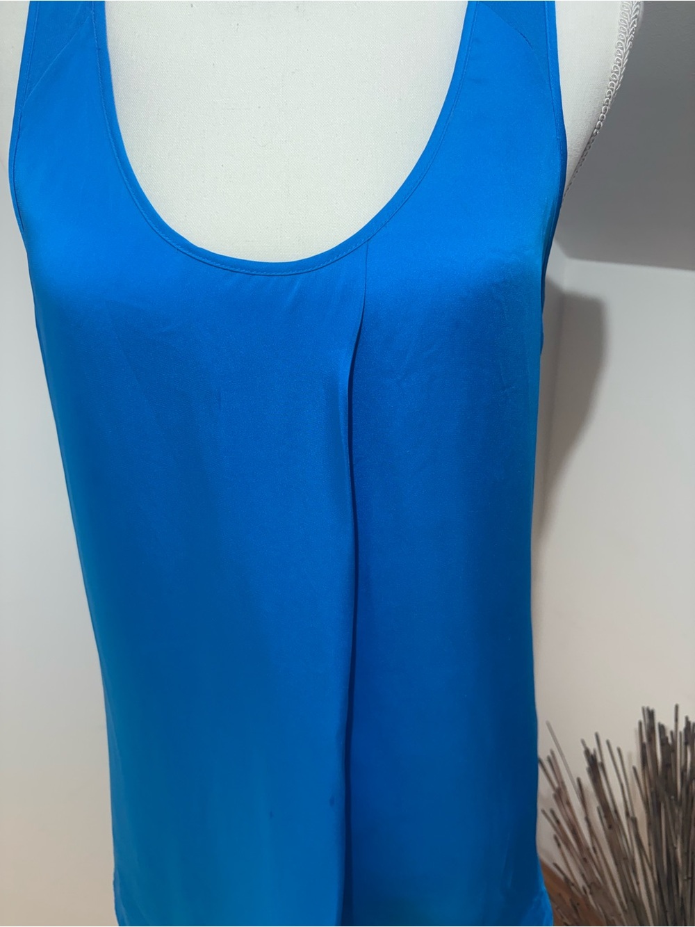 Trouvé Blue  Scoop Neck Tank silky front/knit back lightweight & airy Sz L